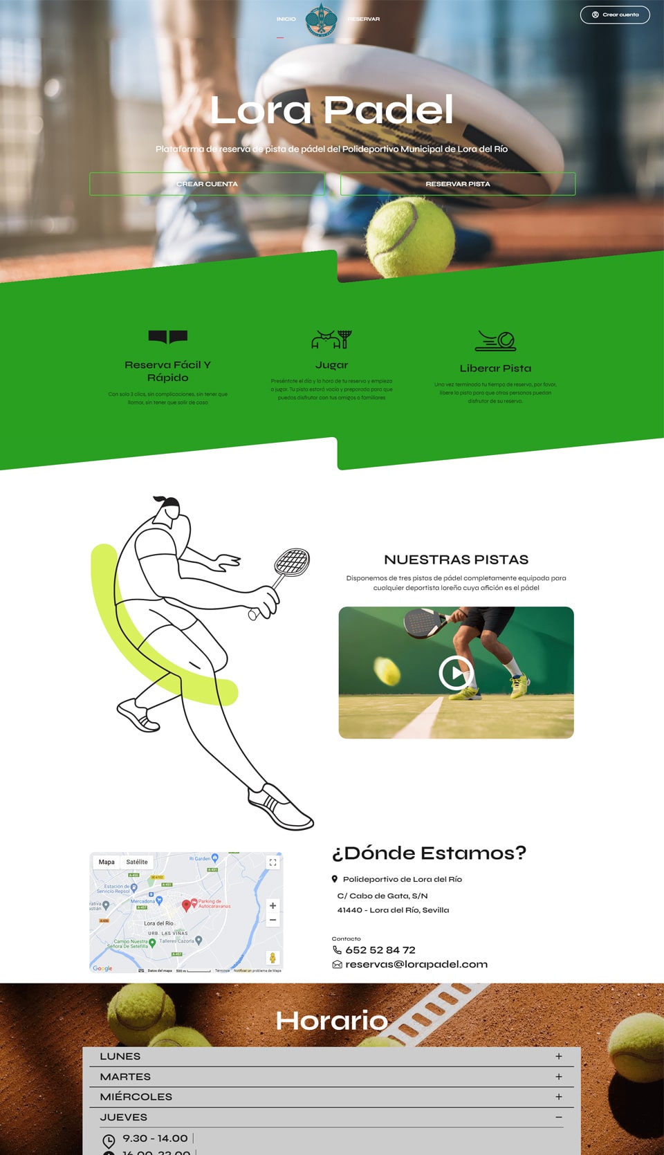 Captura del proyecto web Lora Padel